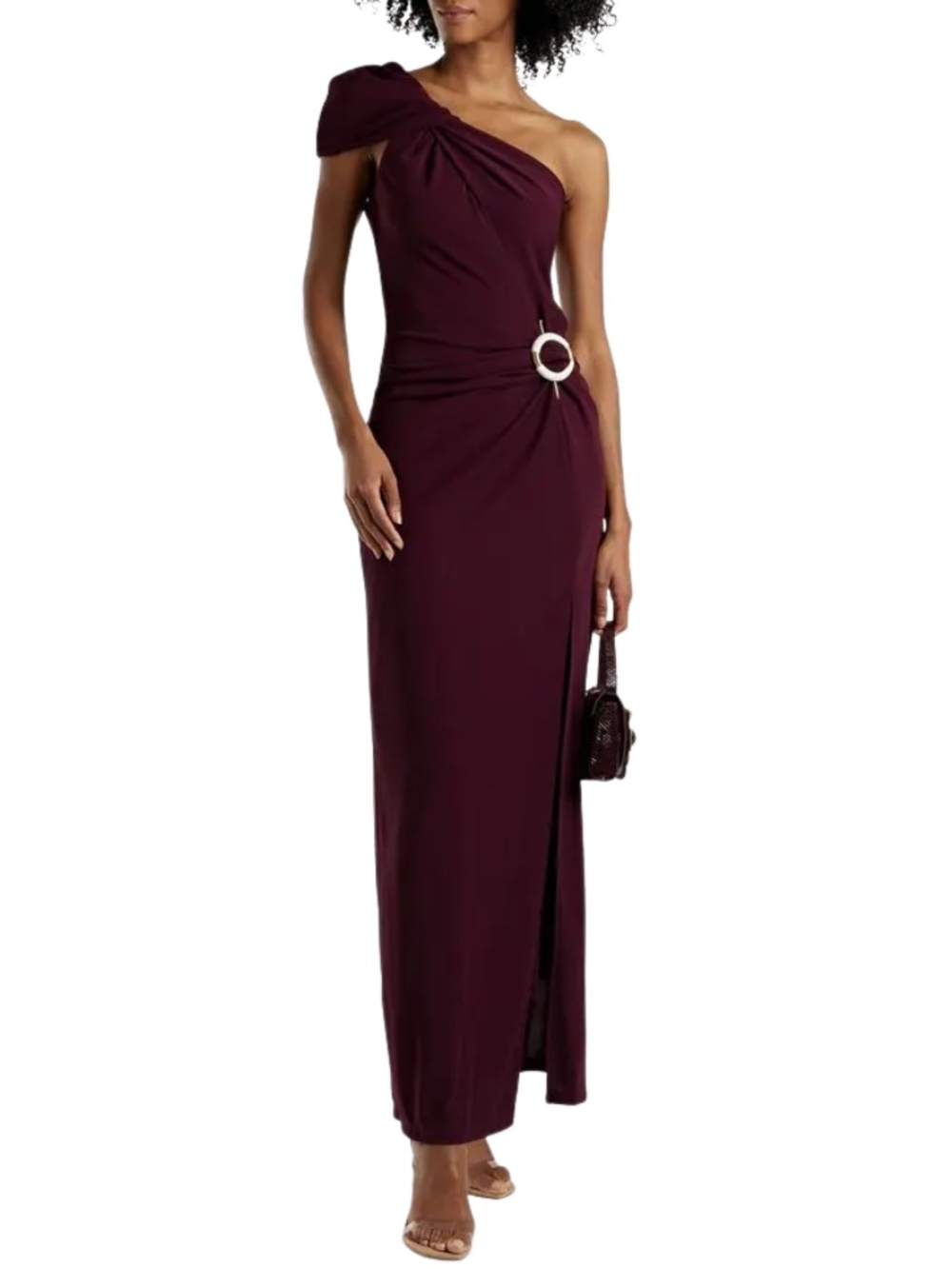 NICHOLAS NWT Cory One Shoulder Buckle Detail Crepe Gown in Grape Sz. 0